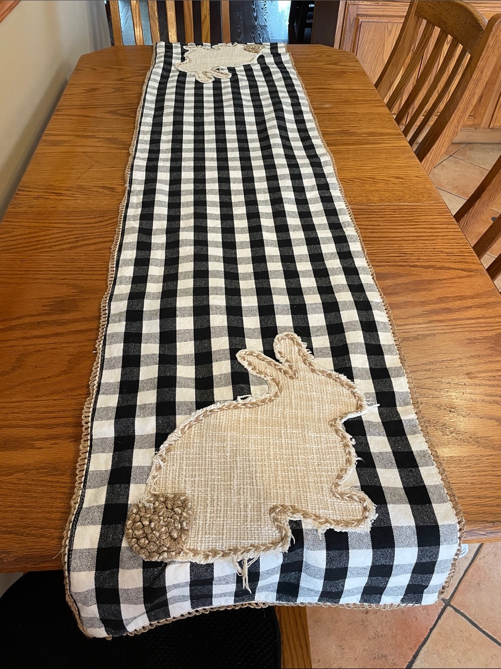 Nicole Miller Black and White Check Bunny Table Runner